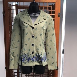 Leslie Fay stylish green and blue button-up jacket w/detailed skirts size 12